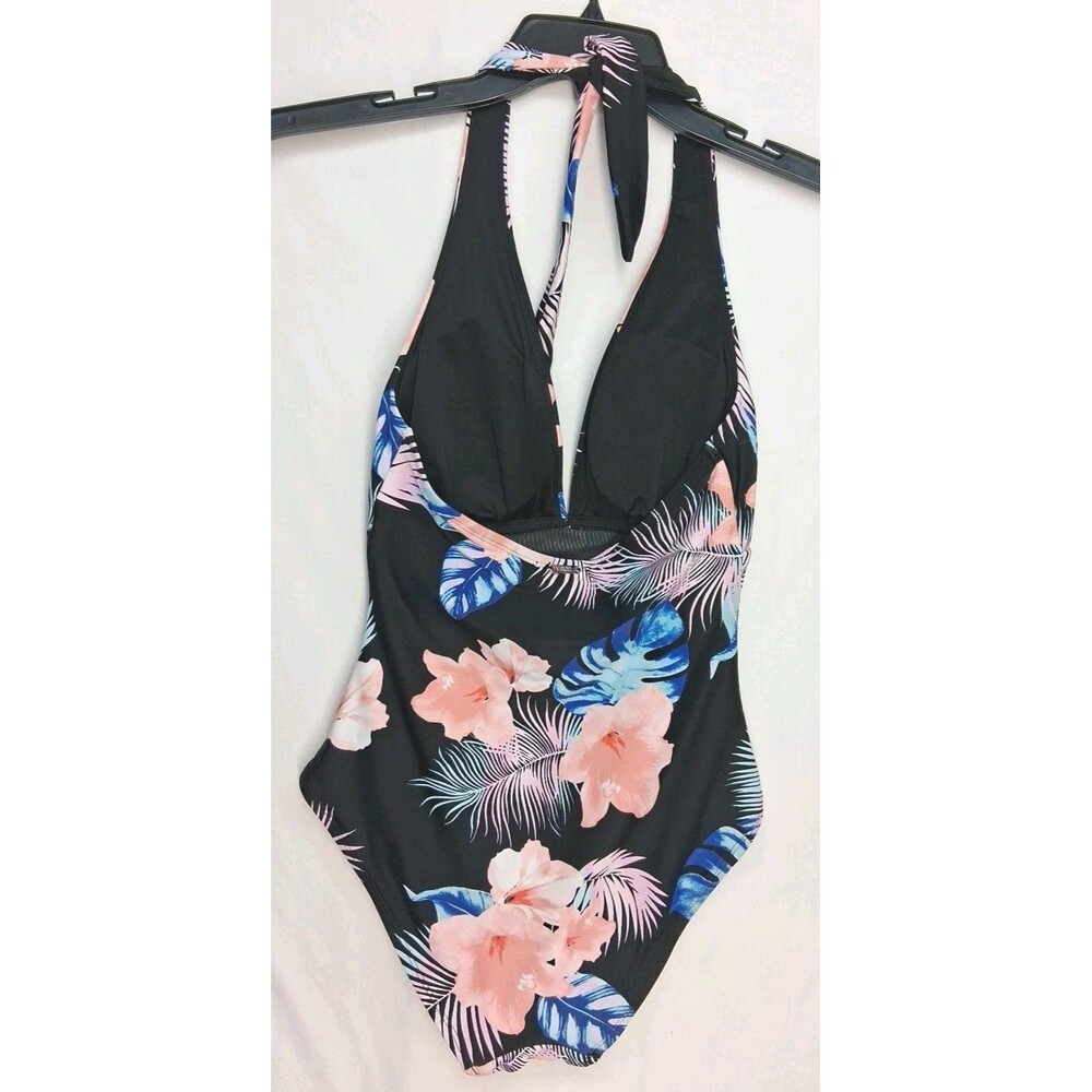 DKNY Women S One Piece Tummy Control Swimsuit Black Floral Resortwear Beach - Picture 2 of 9